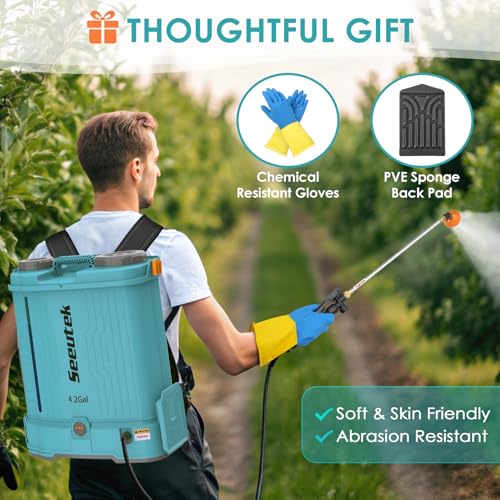 SEEUTEK 4.2 Gallon Battery Powered Backpack Sprayer,Electric Garden Sprayer