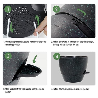 UOUZ Large Self Watering Pots, 12/10/9 Plastic Planters with High Drainage Holes and Deep Reservoir for Indoor Outdoor Garden Plants and Flowers, Black with Green Speckles - color: Black With Green Speckles