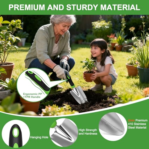 Yesker Gardening Tools 9-Piece Heavy Duty Garden Tool Set Gardening Supplies Gifts for Women Men Gardening Hand Tool Kit with Non-Slip Ergonomic Handle, Garden Bag, Durable Gloves and Shears, Green - size: 9PCS Black Green