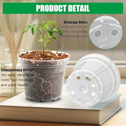 BTPLASTIK 50 Pack 3 Inch Clear Nursery Pots with Drainage Hole, Small Transparent Seed Starter Pots, Sturdy Plastic Plant Pot for Planting Seedlings Vegetables Flowers (3Inch-50P) - size: 3 Inch-50P