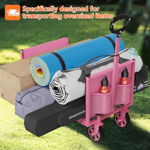 Yozoia 3 in 1 Wagons Carts Foldable,360LBS Beach Cart with Sturdy Wheels - color: Pink, size: 120L