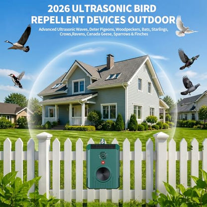 2026 Solar Ultrasonic Bird Repellent Devices Bird Repeller Outdoor Woodpecker Deterrent for House IP65 Waterproof Pigeon Repeller Animal Repellent for Outside Balconies Patio Porch Garden (2)