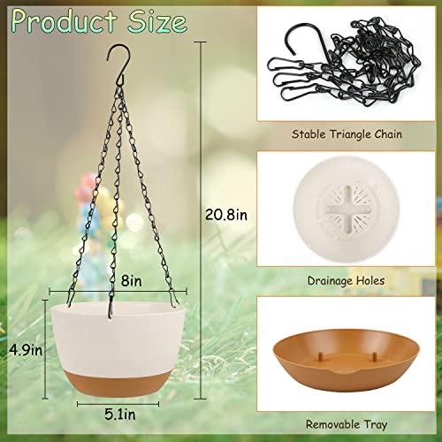 LIYDE 3 Pack Hanging Planters, 8 Inch Small Hanging Pots Self Watering Hanging Planters for Indoor Plants with Drainage Holes and Removable Tray Hanging Basket (Natural White) - color: Natural White