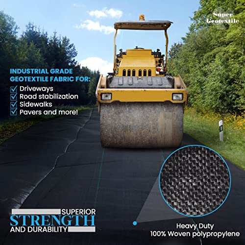 Super Geotextile Woven Geotextile Fabric for Driveway and Road Stabilization, Construction Underlayment, Erosion Control, Commercial Grade 50 Year for Gravel Roads and Pavers (6x100) - size: 6' x 100'