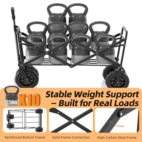 EchoSmile Wagons Carts Foldable Heavy Duty 350Lbs Capacity, Black&Orange - color: Black＆orange