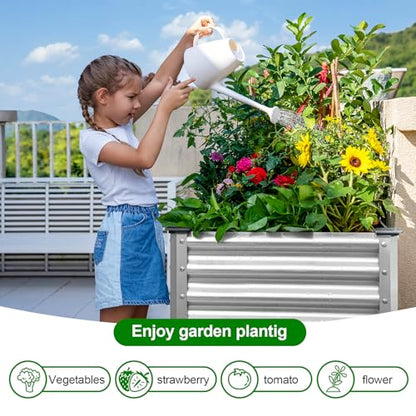 Land Guard 2 Pack Galvanized Raised Garden Bed with Legs, 48×24×32in Large Metal Elevated Raised Planter Box with Drainage Holes for Backyard, Patio, Balcony, 700lb Capacity - color: Silver