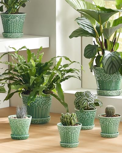 Metahom 3.8 Inch Succulent Pots, Green Ceramic Pots for Plants Set of 4 - color: Green, size: 3.8 Inch