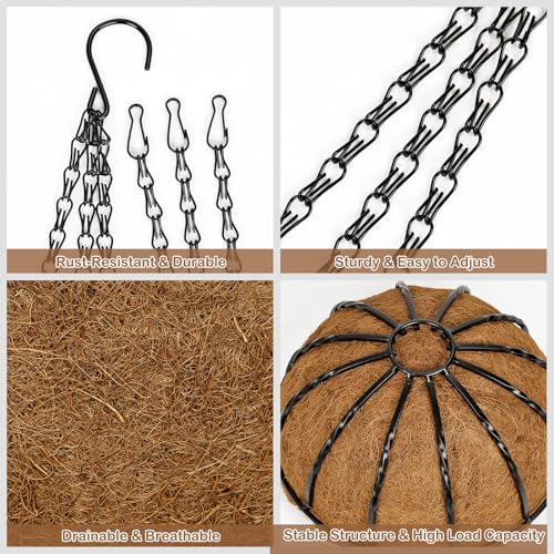 12 Inch Metal Hanging Basket with Coco Coir Liner for Flowers Planting - size: Twisted Bar 12" & 2 Pcs
