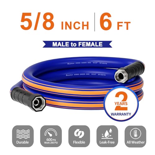 short garden hose 6 feet x 5/8Inch, short water hose with Swivel Handle, Heavy Duty, Flexible, Sturdy, Lightweight, Male to Female Fittings - size: 6FT Male to Female