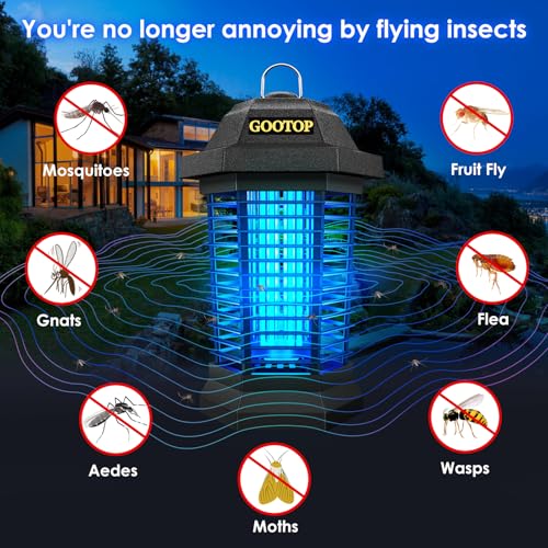 GOOTOP Bug Zapper Outdoor, Mosquito Zapper, 4200V 3 Prong Plug in Electric Fly Zapper, Mosquito Killer, Fly Traps, Flying Insects Zapper Indoor Outdoor, ABS Plastic Outer (Black) - color: BLACK