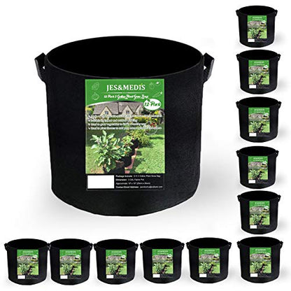 JES&MEDIS 12-Pack 5 Gallon Plant Grow Bags Thick Aeration Non Woven Fabric Flower Vegetable Pots with Handles Garden Container Black (5 Gallon_12 Pack) - size: 5Gallon_12Pack