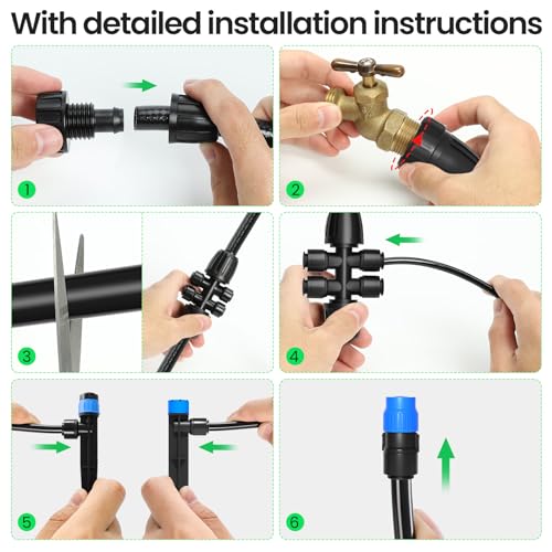MIXC 230FT Quick-Connect Drip Irrigation System Kit, Automatic Garden Watering System with 1/4" & 1/2" Fast-Lock Tubing - Adjustable Nozzles & Sprinklers for Garden, Greenhouse, Lawn, Potted Plants - size: 33FT Main tube+197FT 1/4'' tube