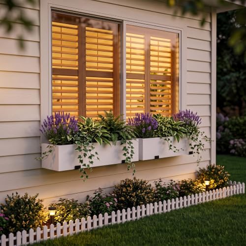 Novabright 24 Inch Wood Window Planter Box with L-Bracket,White