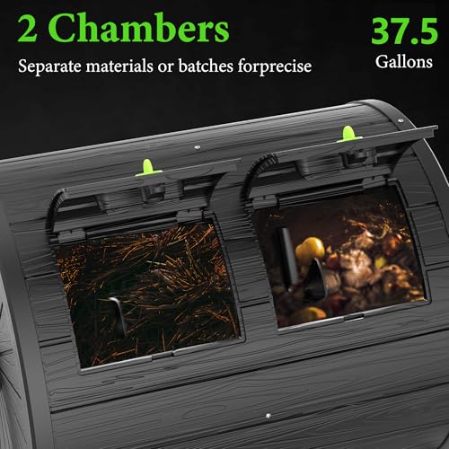 Compost Bin Outdoor Compost Tumbler Resin Ventilated Easy to Use Waterproof UV Protected for Garden Kitchen Yard, Black
