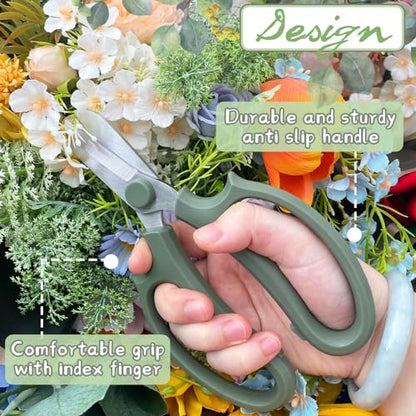 3 Pcs Green Garden Flower Scissors Shears,Premium Stainless Steel Floral Shears,Floral Scissors Pruning Shears for Flower Arrangement,Fruit Picking Trimming - style: Grey Green