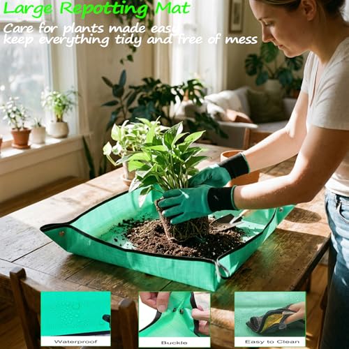 14 PCS Garden Tool Set with Soil Moisture Meter, Stainless Stell Heavy Duty Gardening Hand Tools with Wood Handle, Tote Bag, Repotting Mat, Gardening Tool Set Ideal Gift for Women and Men