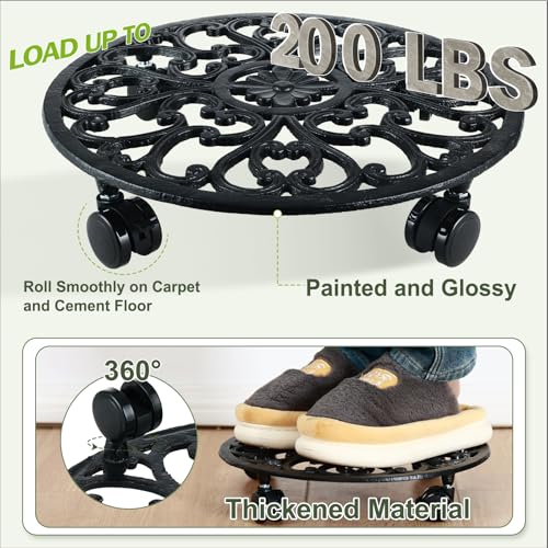 14 In Rolling Plant Stand with Wheels Metal Plant Caddy with Wheels 1 Pack - color: Black, size: 14 inch: 1 pcs