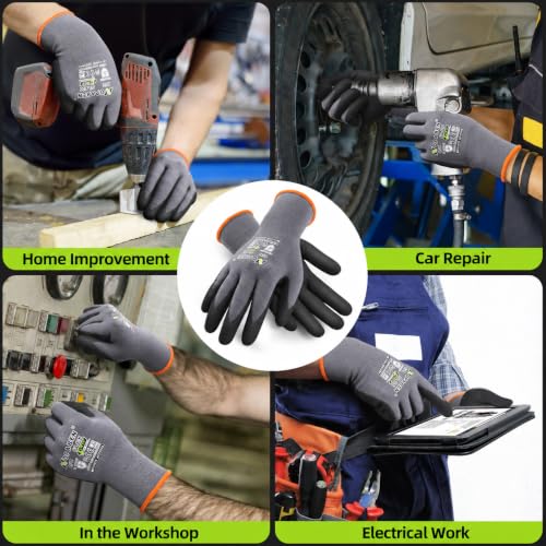 Safety Work Gloves Men, 12 Pairs Micro Foam Nitrile Coated Grip - size: 9/Large