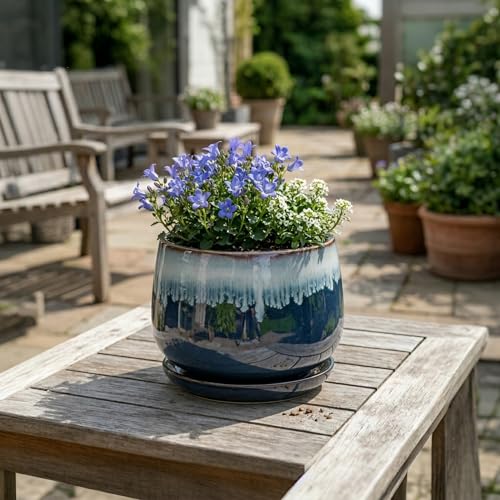 7 Inch Plant Pot Indoor, Ceramic Plant Pots, Retro Blue - size: 7 Inch, style: Retro