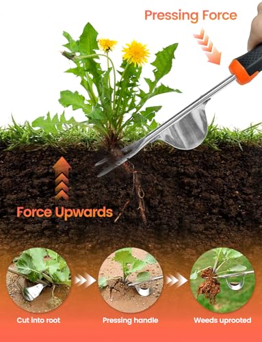 MAKEASY 2-Pack Upgraded Weed Puller Tool Kit with Long Adjustable Handle (39"-47"), Quick Weed-Eject Design, Lightweight Stand-Up Heavy Duty Weed Puller for Lawn, Yard, Garden