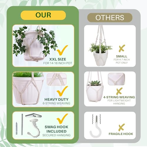 Giant XXL 55 Inches Macrame Planter Hanger Large for 15 inch Pot - color: Beige