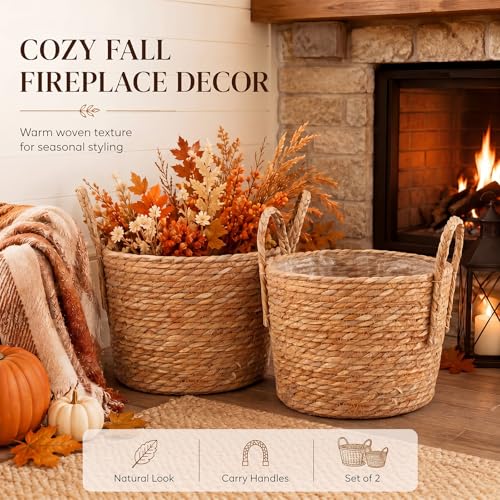 Novabright 2 Pcs Fall Woven Basket Planter, Wicker Planter, 12'', Natural - size: 12''
