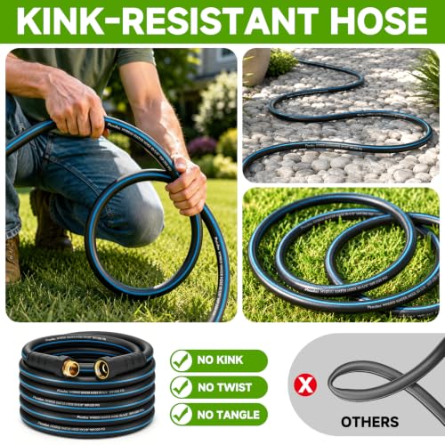 25FT 5/8" Heavy Duty Garden Hose, NON-EXPANDABLE Flexible Water Hose, No Kink - size: 25ft