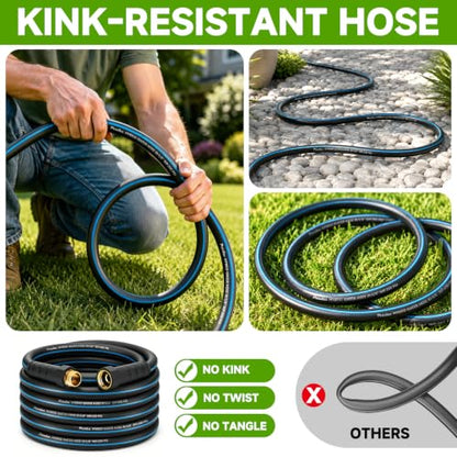25FT 5/8" Heavy Duty Garden Hose, NON-EXPANDABLE Flexible Water Hose, No Kink - size: 25ft