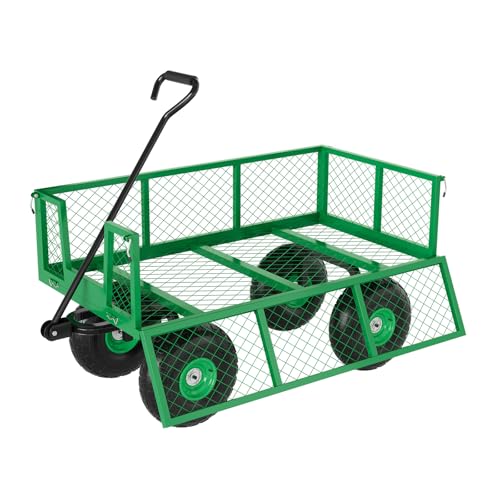GarveeLife Heavy Duty Steel Garden Cart 900 LBS Capacity 3 in 1 Pullable Garden Wagon with 10 in Wheels for Gardening Soil, Tools, and Plant Transport - color: Green, size: 900 lbs