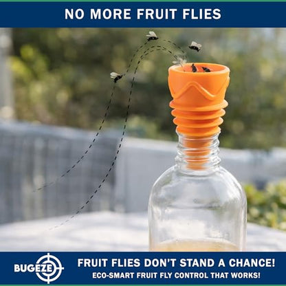 BUGEZE USA Fruit Fly Trap Indoor Gnat Trap Reusable Bottle Top Catcher for Kitchen, Plants, Drain, Flies and Gnats Control, Orange Funnel Trap for Fruit Insects Bait Compatible for Home Use [2 Pack]