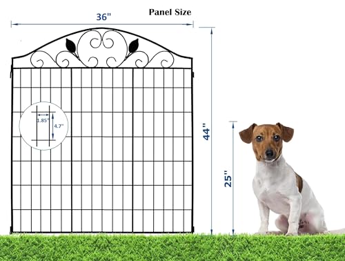4 Pack 44" H 36" W (Linear Length 12 feet) Black Coated Heavy Duty Steel Decorative Garden Fence Each Panel with 2 Leaves, Heavy Duty Metal Patio Flower Animal Barrier Section Wire Border Fencing - style: 2 Leaves Panel