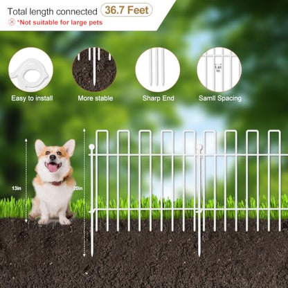 26 Panels No Dig Animal Barrier Fence, 13in(H) x 37ft(L) Garden Edging Border Fencing, Rustproof Metal Stakes Decorative Garden Fence, Dog Digging Defense Fencing Barrier for Outdoor, Yard, White - size: 26 Panels, 13in(H) x 37ft(L) White