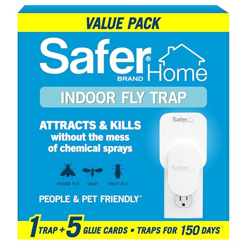 Safer Home Indoor Plug-in Fly Trap - SH502-1R5SR - Effective Fruit Fly Traps for Indoors, Gnat Traps for House Indoor, 400 Sq Ft Protection - Style: 1 Device + 5 Glue Cards - size: Pack of 1, style: 1 Device + 5 Glue Cards