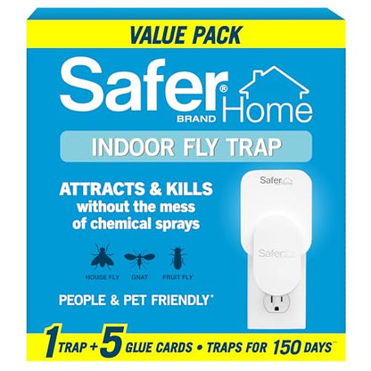 Safer Home Indoor Plug-in Fly Trap - SH502-1R5SR - Effective Fruit Fly Traps for Indoors, Gnat Traps for House Indoor, 400 Sq Ft Protection - Style: 1 Device + 5 Glue Cards (Pack of 12) - size: Pack of 12, style: 1 Device + 5 Glue Cards