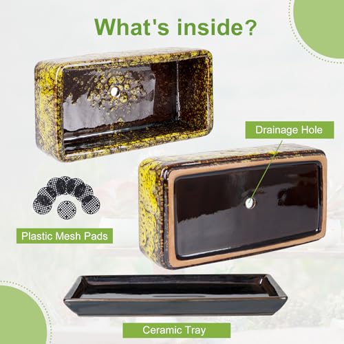 Succulent Pots - Long Rectangle Succulent Planters with Drainage Tray - color: Yellow
