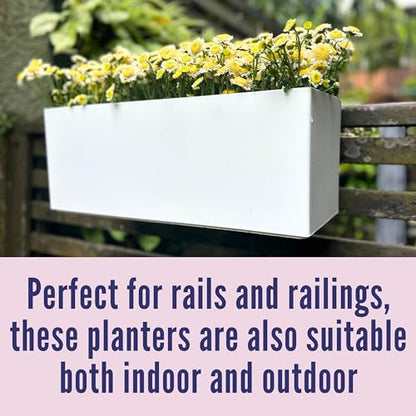 LaLaGreen Rail Planter for Balcony Outdoor (20 Inch, 2 Pack) Large White Self Watering Deck Railing Planters with Brackets, Rectangular Plastic Fence Flower Box Designer Choice - color: 20" X 2 (White)