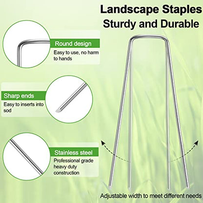 72 Pack Garden Stakes, U-Shaped Tent Stakes, Galvanized Landscape Staples, Ground Stakes, for Landscaping Securing Weed Barrier Fabric, Irrigation Tubing, Holding Fence, Tarpaulin - size: 72 Pack