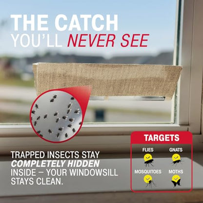 Catchmaster Window Fly Traps Decorative Linen 3 Count + 6 Refills, Gnat and Fruit Fly Strips for Indoor, Disposable Discreet Bug Catcher, Insect Sticky Glue Traps, Adhesive Pest Control for Home - size: 3 Reusable Traps + 6 Refills