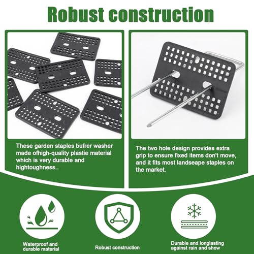 200Pcs Garden Staples Plastic Rectangle Buffer Washer,Landscape Stakes Pad Gasket,Garden Stakes Gasket,Yard Pins Gasket Keep The Barrier from Ripping and Create a Sturdier Hold(Black) - color: Black Square