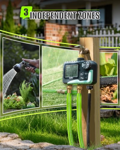 RAINPOINT 2027 V2 Upgrade 3 Zone Water Timer, Solid Brass Inlet & Outlet, IP65 Waterproof, 3 Independent Schedules, Rain Delay, Manual & Automatic Irrigation for Garden Yard Lawn Greenhouse - color: Dark Grey