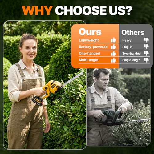 OGERY 21V Cordless Hedge Trimmer & Grass Shears, 2-in-1 Powerful Dual Batteries Electric Bush Trimmer with 8.9” Hedge Blade & 5.1” Grass Trimmer, Adjustable Angle, Lightweight for Garden & Lawn Care