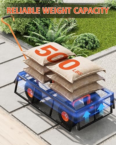 GarveeLife Heavy Duty Steel Garden Cart, 500 LBS Capacity 3 in 1 Pullable Garden Wagon with 10 in Wheels, for Gardening Soil, Tools, and Plant Transport - color: Black Orange, size: 500 lbs