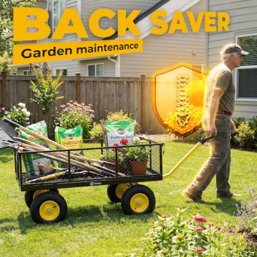 Sekey 7.7 Cu Ft Steel Garden Cart, 1400 lb Capacity, Towable Handle - color: Black, size: 1400LBS