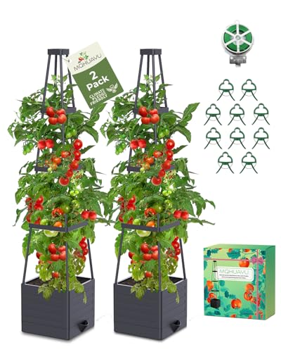 2-Pack Tomato Planter with Trellis, 57" Self-Watering Raised Garden Bed Planter Box, Tomato Cages for Indoor & Outdoor Climbing Plants, Vines, Vegetables, and Flowers (57x9.8x9.8IN)
