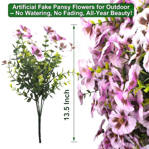 Grunyia Artificial Flowers 16Pcs Realistic Fake Pansy Silk Flowers UV Resistant for Outdoors, Lifelike Faux Pansies for Planters, Window Boxes, Spring Home Decor (White & Pink) - color: Pink+white