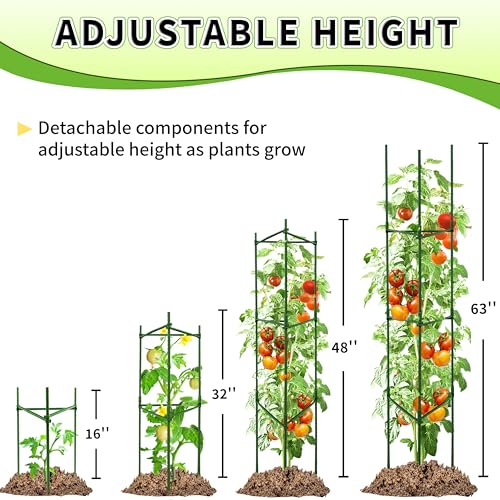TCBWFY 4-Pack 63-Inch Adjustable Tomato Cages, Heavy-Duty Metal Plant Support Trellis for Garden and Pots, DIY Tomato Stakes, Height Adjustable 16 to 252 Inches - size: 63"-4pcs