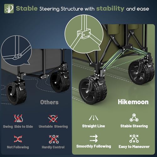 HIKEMOON 48'' Extra Large Collapsible Wagon with Big Wheels, 300L Green - color: Army Green