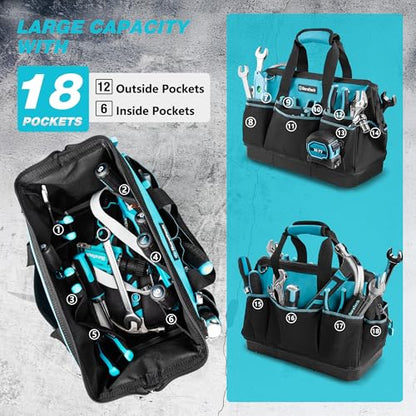 DURATECH 16" Heavy Duty Tool Bag with Hard Bottom and 18 Pockets - size: 16 Inch