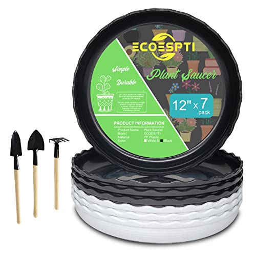 Plant Saucer, 7 Pack 8 10 12 14 15 Inch Durable Plastic Plant Trays for Pots, White & Black Round Plant Pot Saucers, Drip Tray for Indoor and Outdoor Garden (12", for 9 10 Inch Pot) - color: Black & White (12" x 7)