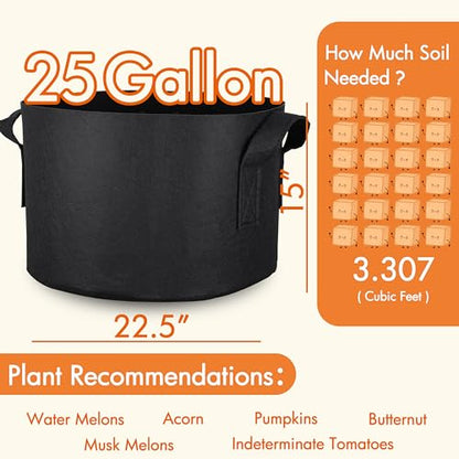 Gardzen 10-Pack 25 Gallon Grow Bags, 300G Thickened Aeration Fabric Pots with Handles, Heavy Duty Cloth Pots for Plants - size: 25 Gallons
